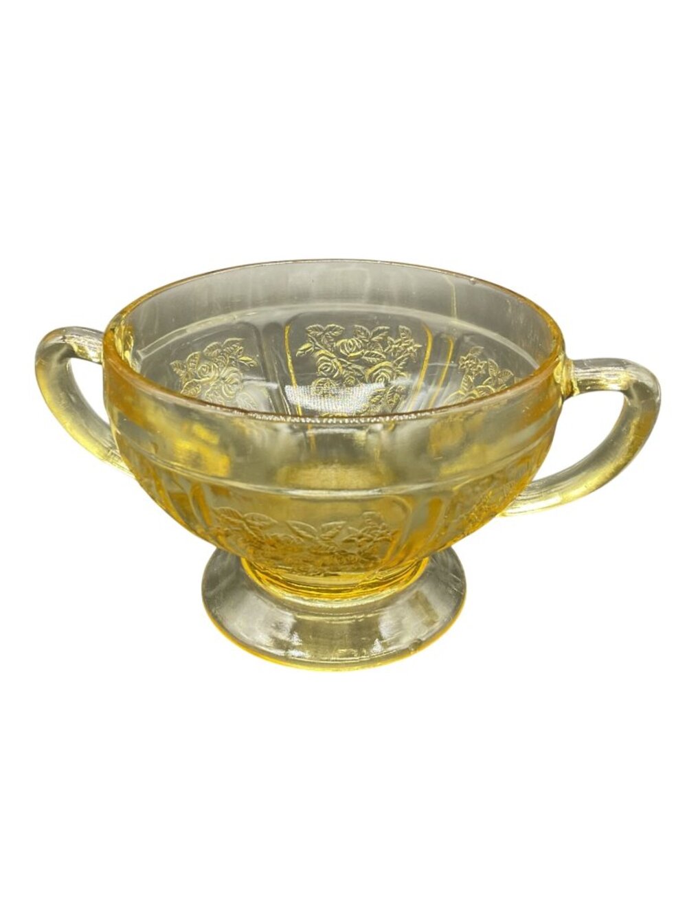 Vtg 1930s Open Sugar Bowl Depression Glass Sharon Cabbage Rose Amber Colored